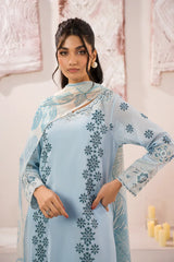 IZNIK - 3PC LAWN BORER EMBROIDERED SHIRT WITH CHIFFON PRINTED DUPATTA AND TROUSER - HZG2222