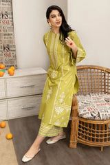 URGE - 3PC DHANAK EMBROIDERED SHIRT WITH TWILL PRINTED SHAWL AND EMBROIDERED TROUSER - HZG2357