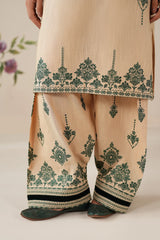 BAROQUE - 3PC DHANAK EMBROIDERED SHIRT WITH TWILL PRINTED SHAWL AND TROUSER - HZU2539