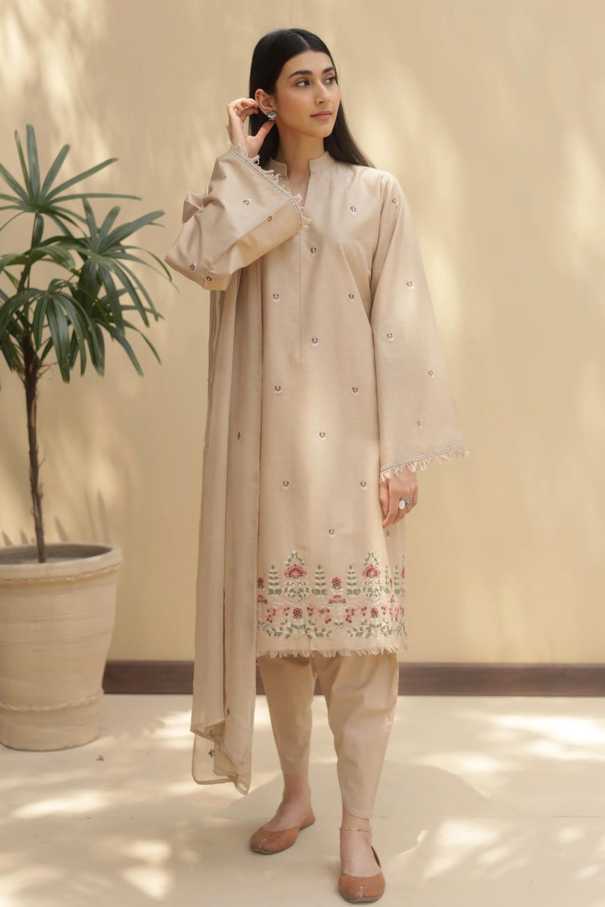 DYOT - 3PC LAWN EMBROIDERED SHIRT WITH CHIFFON DUPATTA  AND TROUSER - HZG3007