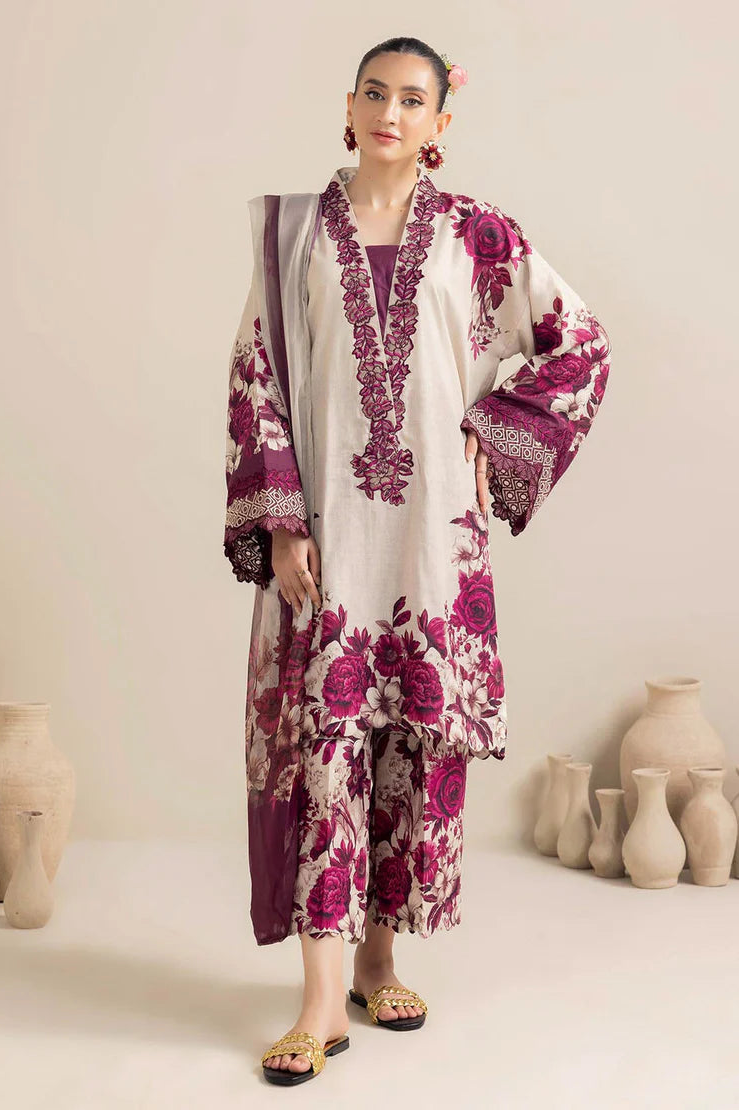 ADAN LIBAS - 3PC LAWN PRINTED SHIRT WITH SILK PRINTED DUPATTA AND TROUSER - HZG2987