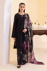 IZNIK - 3PC DHANAK EMBROIDERED SHIRT WITH TWILL PRINTED SHAWL AND TROUSER - HZG2423