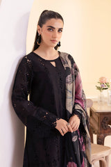 IZNIK - 3PC DHANAK EMBROIDERED SHIRT WITH TWILL PRINTED SHAWL AND TROUSER - HZG2423
