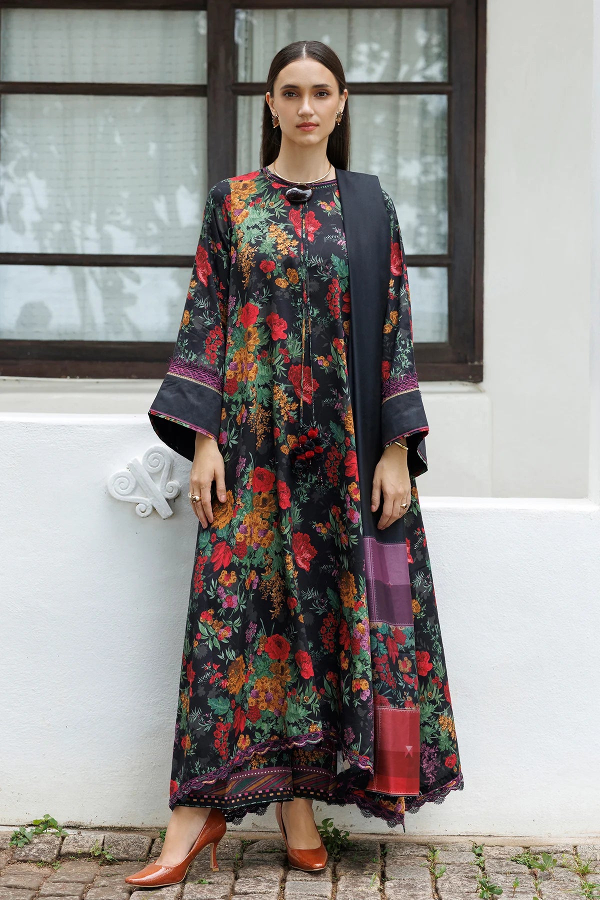 BAROQUE - 3PC KARANDI PRINTED SHIRT WITH KARANDI PRINTED SHAWL AND TROUSER - HZG3139