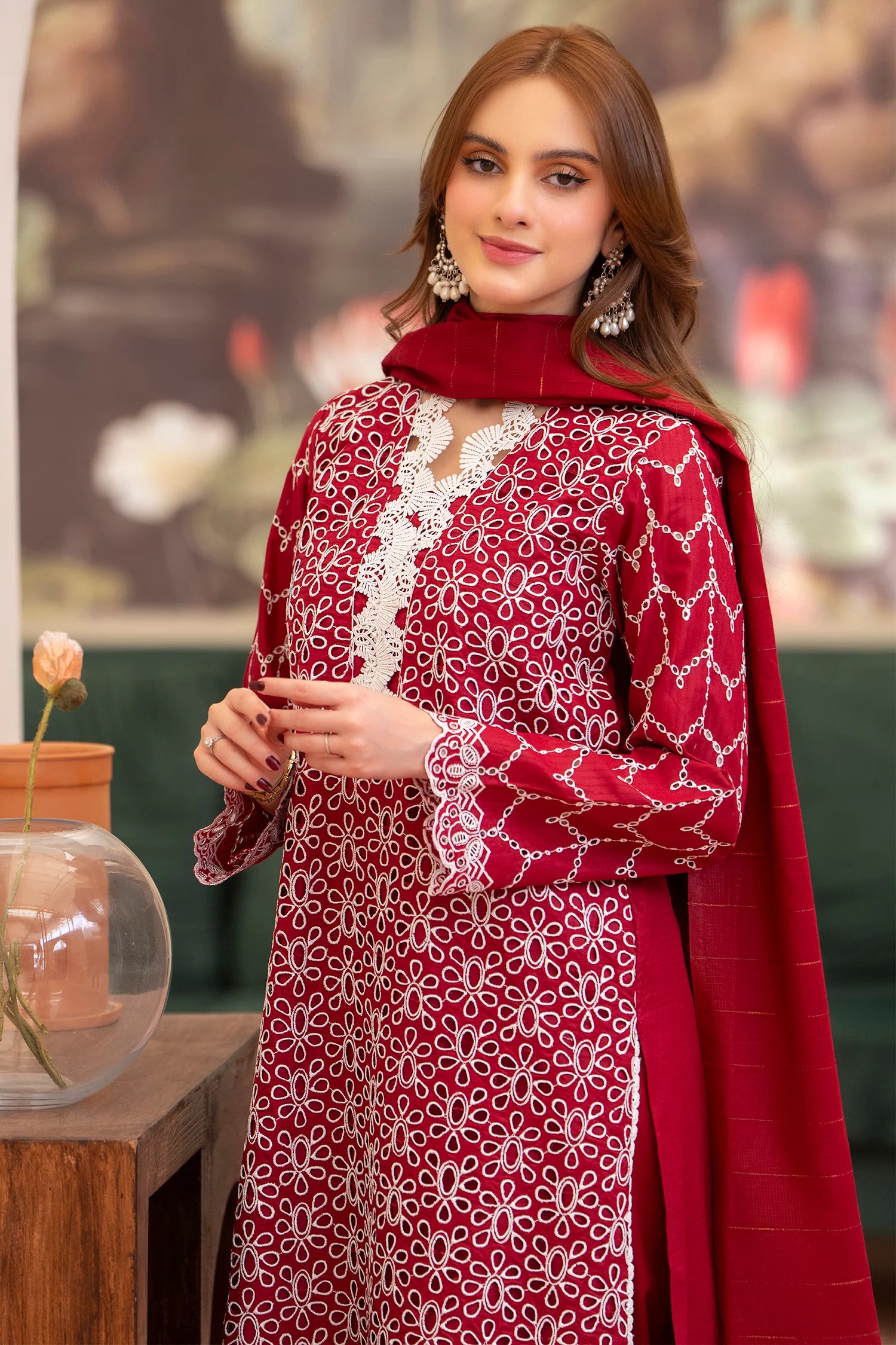 MIRAKHI - 3PC LAWN CHIKANKAARI EMBROIDERED SHIRT WITH LAWN TUBE SLUB DUPATTA AND TROUSER - HZG2236