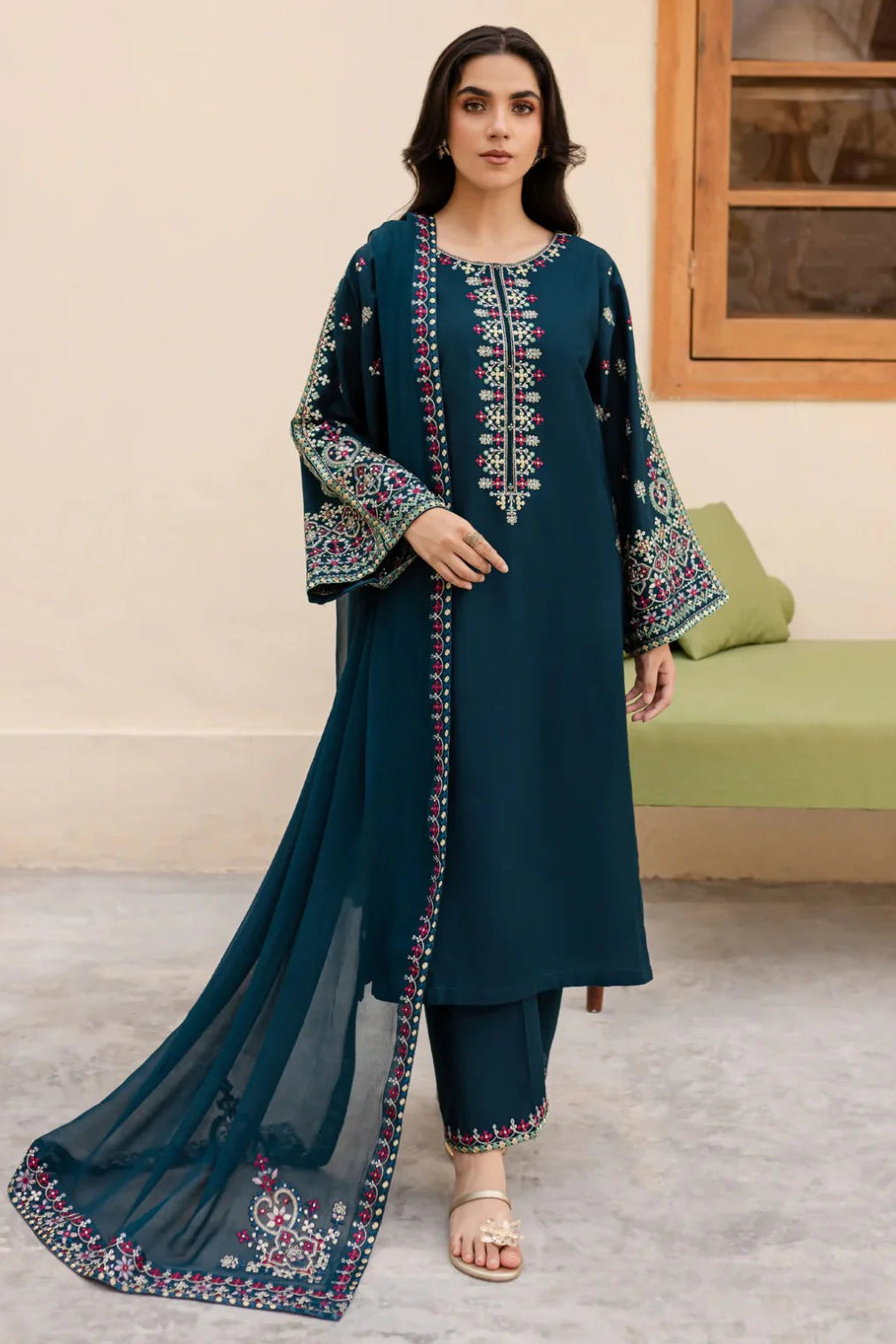 BATIK - 3PC DHANAK EMBROIDERED SHIRT WITH CHIFFON EMBROIDERED DUPATTA AND TROUSER - HZG2575