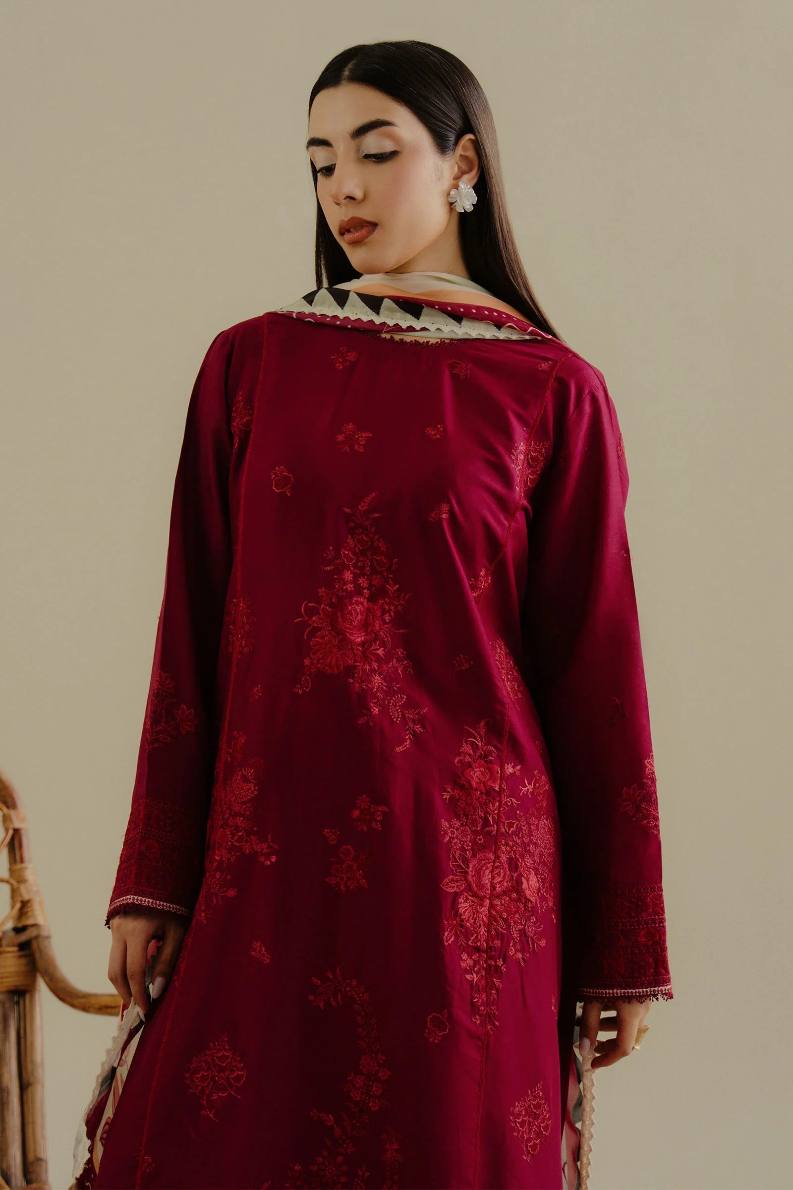 ZARA SHAH JAHAN - 3PC LAWN EMBROIDERED SHIRT WITH CHIFFON PRINTED DUPATTA AND TROUSER - HZG2266