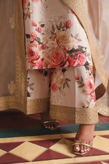 BAROQUE - 3PC SHAMOZE SILK PRINTED EMBROIDERED SHIRT WITH SILK PRINTED EMBROIDERED DUPATTA AND TROUSER - HZU2567