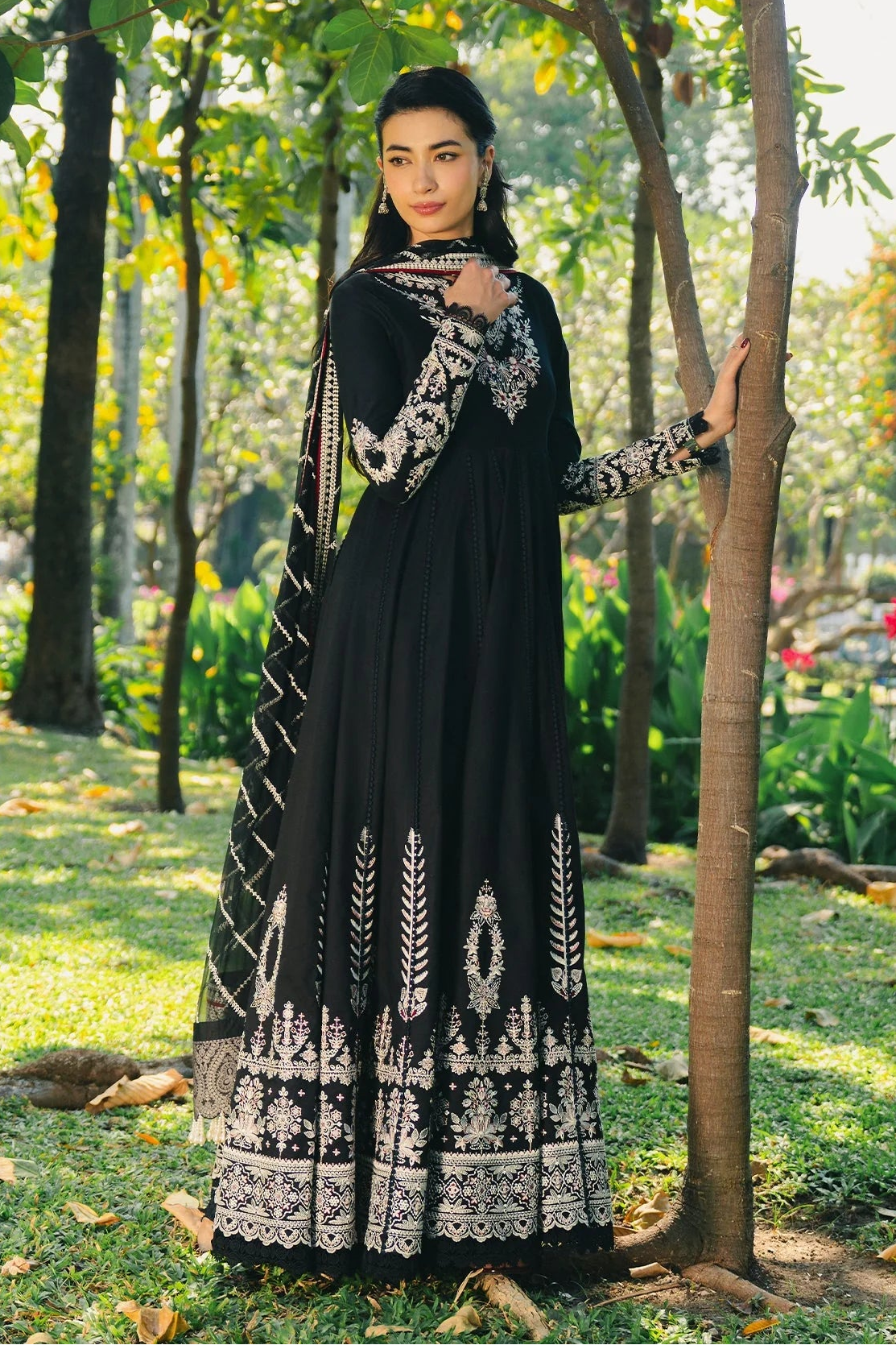 AFROZEH - 3PC LAWN EMBROIDERED FROCK WITH CHIFFON EMBROIDERED DUPATTA AND TROUSER - HZG3047