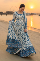 FAIZA SAQLAIN - 3PC LAWN EMBROIDERED SHIRT WITH EMBROIDERED NET DUPATTA AND TROUSER - HZG2845