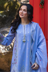 AL KARAM - 3PC LAWN EMBROIDERED SHIRT WITH MANAAR PRINTED DUPATTA AND TROUSER - HZG3097