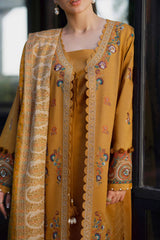 NISHAT - 3PC KHADDAR EMBROIDERED SHIRT WITH TWILL PRINTED SHAWL AND TROUSER - HZU2597