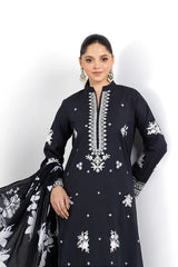 BAREEZE - 3PC DHANAK EMBROIDERED SHIRT WITH TWILL PRINTED SHAWL AND TROUSER - HZG1787