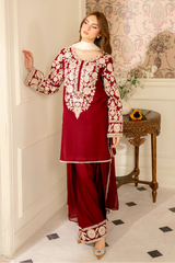 JAZMIN - 3PC LAWN EMBROIDERED SHIRT WITH CHIFFON TYE AND DYE DUPATTA AND TROUSER - HZG2855