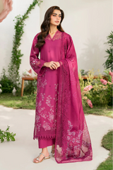 IZNIK - 3PC DHANAK EMBROIDERED SHIRT WITH TWILL PRINTED SHAWL & TROUSER - HZG2561