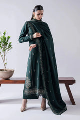 ASIM JOFA - 3PC DHANAK EMBROIDERED SHIRT WITH DHANAK EMBROIDERED SHAWL AND TROUSER - HZG2337