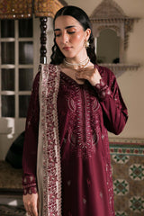 NUREH - 3PC DHANAK EMBROIDERED SHIRT WITH DHANAK EMBROIDERED SHAWL AND TROUSER - HZG2592