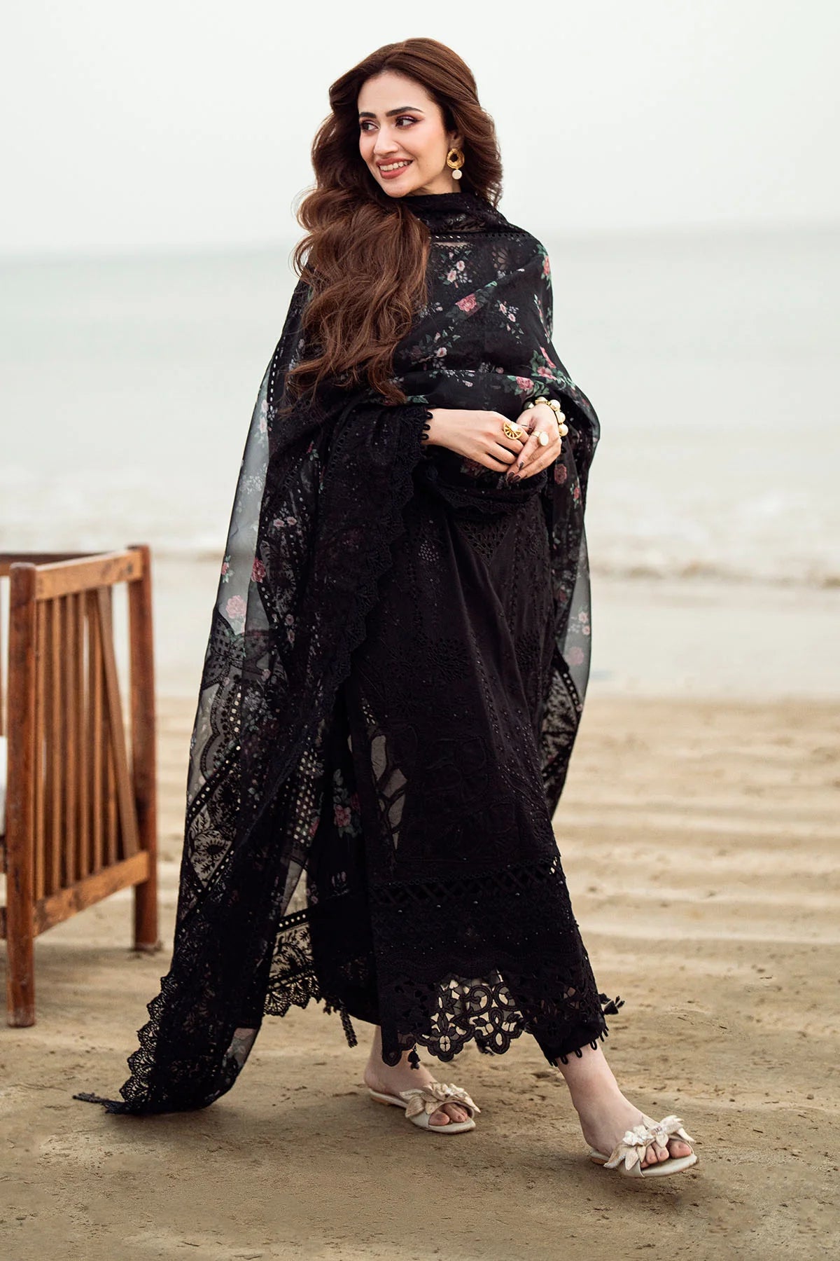 NUREH - 3PC LAWN EMBROIDERED SHIRT WITH COTTON NET PRINTED EMBROIDERED DUPATTA AND TROUSER - HZG2123