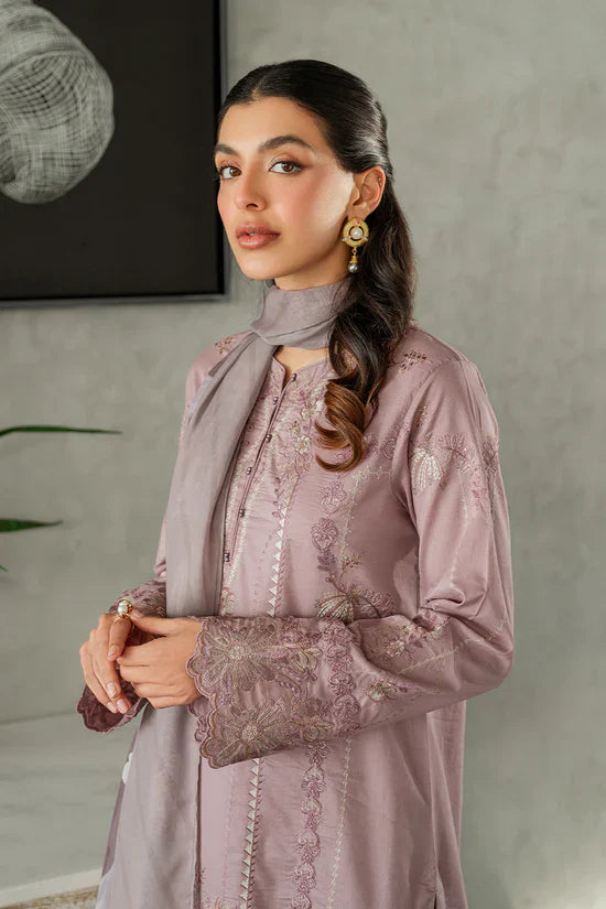 IZNIK - 3PC DHANAK EMBROIDERED SHIRT WITH TWILL PRINTED SHAWL AND TROUSER - HZG2405