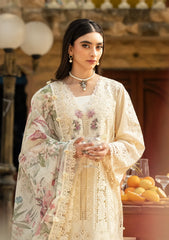 ELAF - 3PC LAWN CHIKANKAARI EMBROIDERED SHIRT WITH CHIFFON PRINTED DUPATTA AND TROUSER - HZG2729