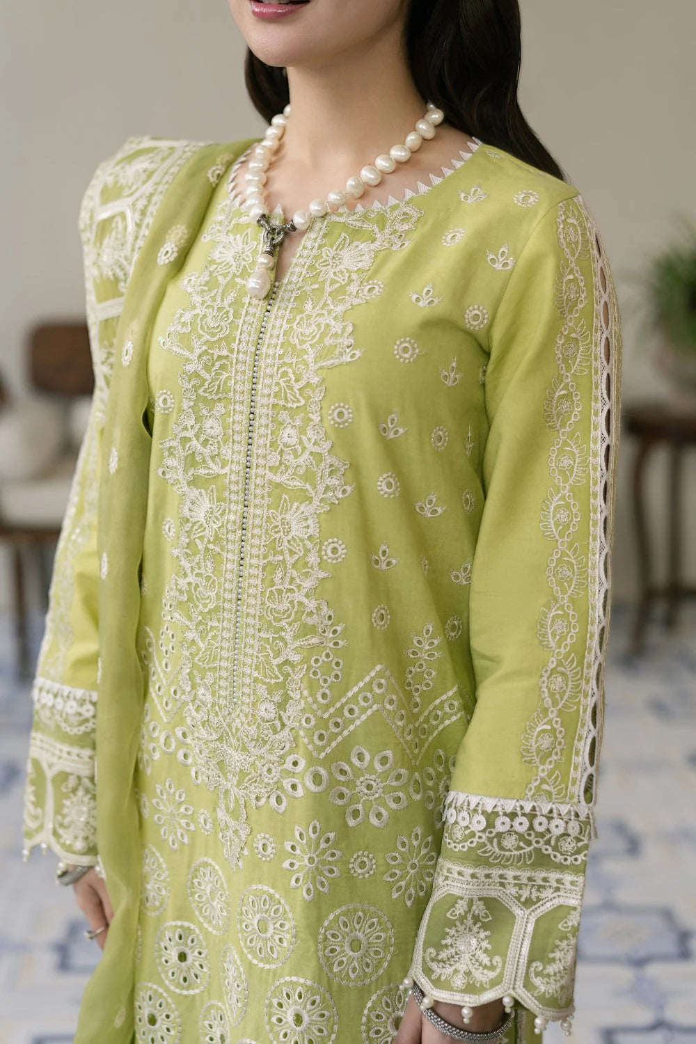 JADE - 3PC LAWN EMBROIDERED SHIRT WITH ORGANZA EMBROIDERED DUPATTA AND TROUSER - HZG2226