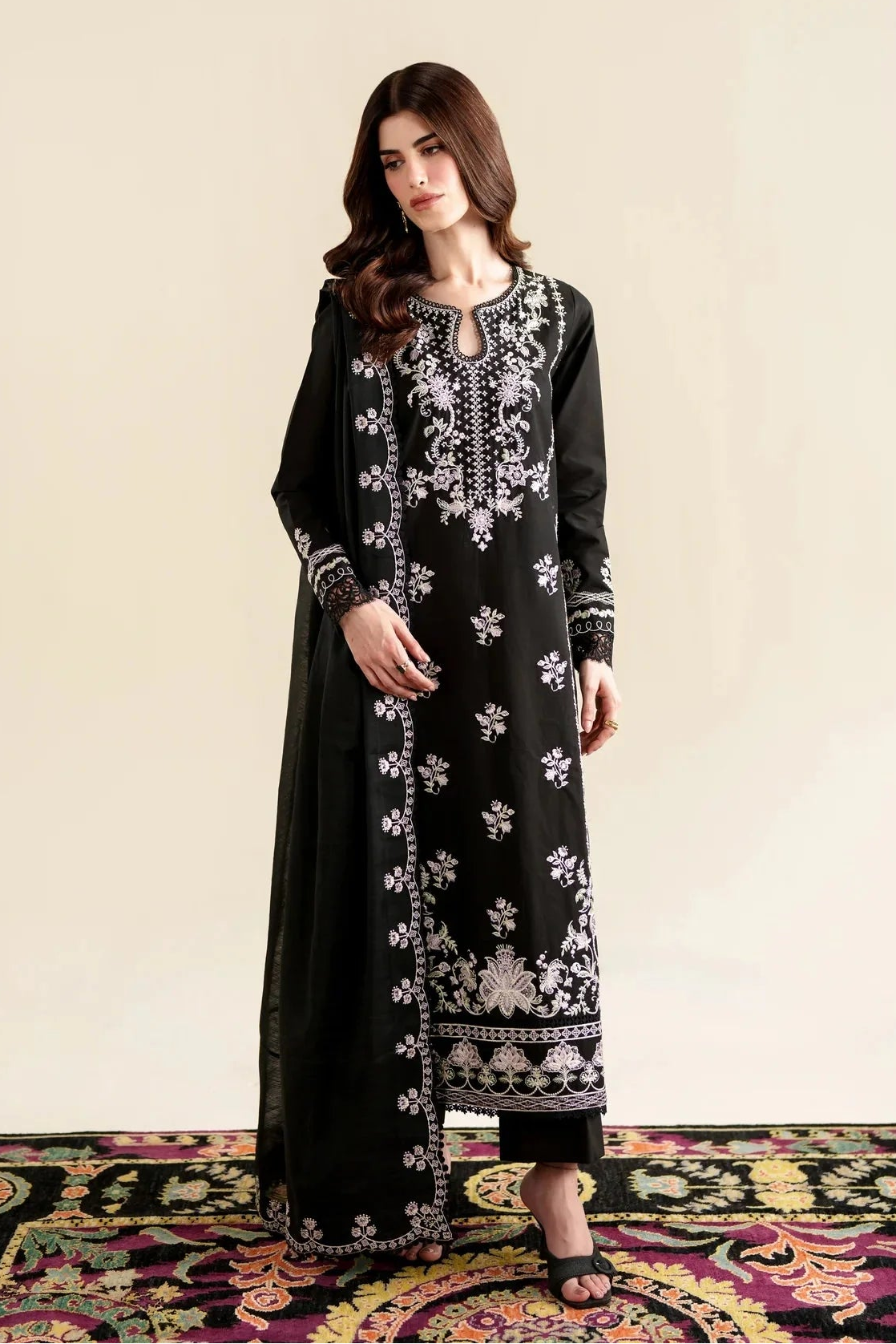 ZAIB - 3PC LAWN EMBROIDERED SHIRT WITH KHADDI NET EMBROIDERED DUPATTA AND TROUSER - HZG3054