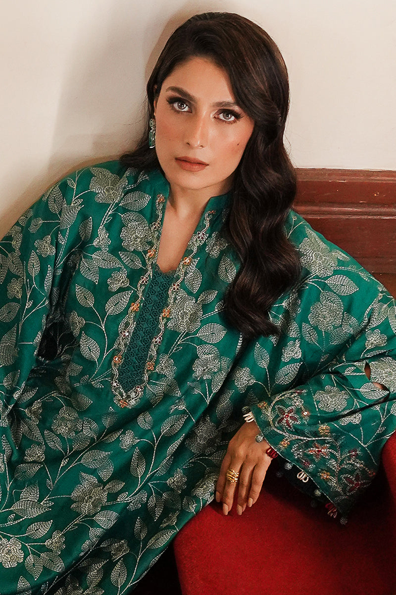 CROSS STITCH - 3PC DHANAK EMBROIDERED SHIRT DHANAK EMBROIDERED DUPATTA AND TROUSER - HZG2345