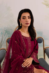 JAZMIN - 3PC DHANAK EMBROIDERED SHIRT WITH CHIFFON EMBROIDERED DUPATTA AND TROUSER - HZG2415