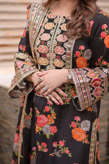 BAROQUE - 3PC SHAMOZE SILK PRINTED EMBROIDERED SHIRT WITH SILK PRINTED EMBROIDERED DUPATTA AND TROUSER - HZU2498