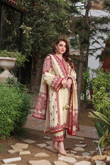 ASIM JOFA - 3PC DHANAK EMBROIDERED SHIRT WITH DHANAK EMBROIDERED SHAWL AND TROUSER - HZU2481