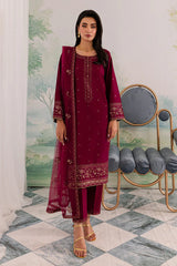 JAZMIN - 3PC DHANAK EMBROIDERED SHIRT WITH CHIFFON EMBROIDERED DUPATTA AND TROUSER - HZG2415