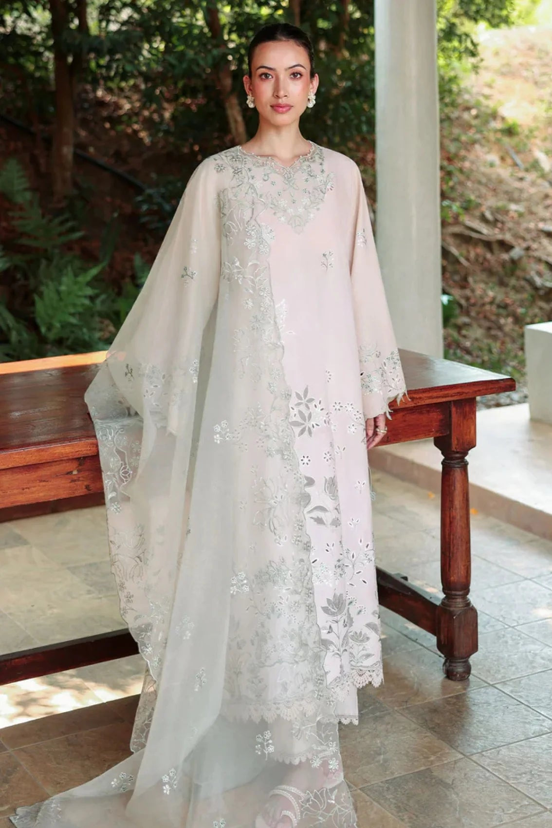 CROSS STITCH - 3PC LAWN LASERWORK EMBROIDERED SHIRT WITH ORGANZA EMBROIDERED DUPATTA AND TROUSER - HZG3021