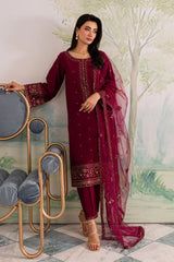 JAZMIN - 3PC DHANAK EMBROIDERED SHIRT WITH CHIFFON EMBROIDERED DUPATTA AND TROUSER - HZG2415