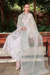 CROSS STITCH - 3PC LAWN LASERWORK EMBROIDERED SHIRT WITH ORGANZA EMBROIDERED DUPATTA AND TROUSER - HZG3021