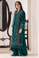 SOBIA NAZIR - 3PC DHANAK EMBROIDERED SHIRT WITH TWILL PRINTED SHAWL AND TROUSER - HZG2550