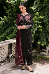 NUREH - 3PC DHANAK EMBROIDERED SHIRT WITH TWILL PRINTED SHAWL AND TROUSER - HZG2614