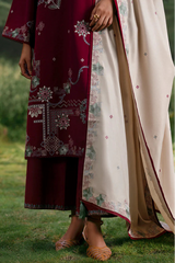 IMAGE - 3PC KHADDAR EMBROIDERED SHIRT WITH DHANAK EMBROIDERED SHAWL AND TROUSER - HZU2598