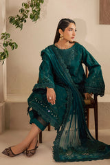NUREH - 3PC LAWN EMBROIDERED SHIRT WITH CHIFFON EMBROIDERED DUPATTA AND TROUSER - HZG2618