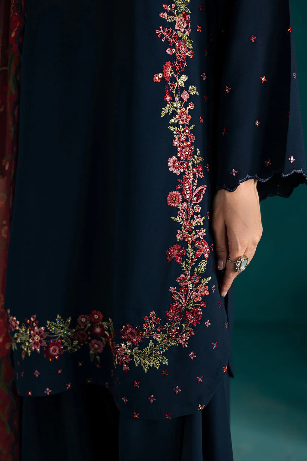 BATIK - 3PC DHANAK EMBROIDERED SHIRT WITH TWILL PRINTED SHAWL AND TROUSER - HZU2432