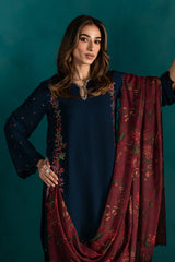 BATIK - 3PC DHANAK EMBROIDERED SHIRT WITH TWILL PRINTED SHAWL AND TROUSER - HZU2432