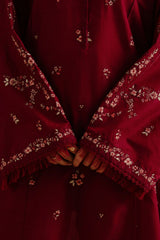 ZARA SHAH JAHAN - 3PC DHANAK EMBROIDERED SHIRT WITH TWILL PRINTED SHAWL AND TROUSER - HZG2292