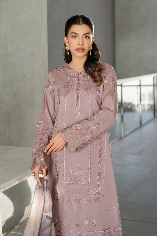 IZNIK - 3PC DHANAK EMBROIDERED SHIRT WITH TWILL PRINTED SHAWL AND TROUSER - HZG2405