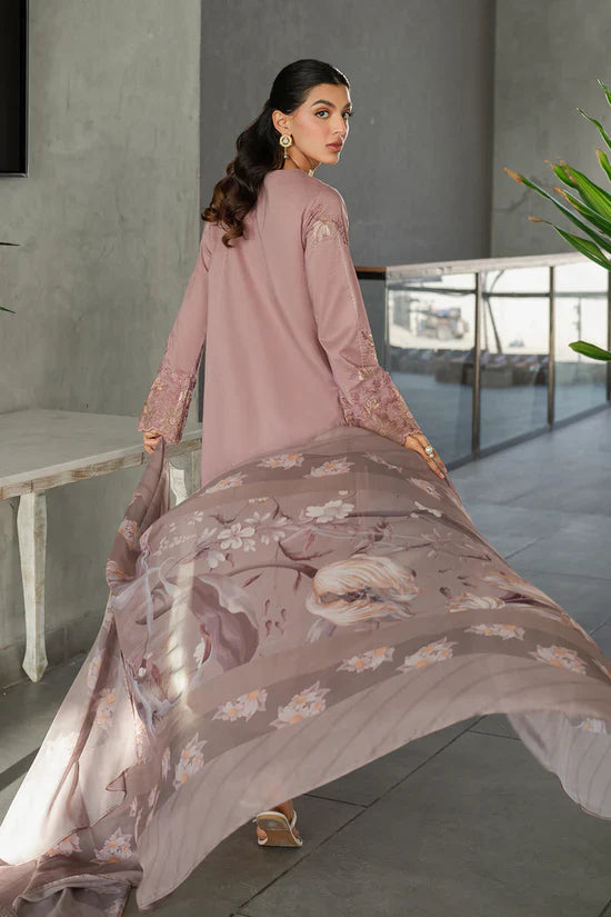 IZNIK - 3PC DHANAK EMBROIDERED SHIRT WITH TWILL PRINTED SHAWL AND TROUSER - HZG2405