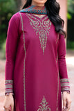 JAZMIN - 3PC DHANAK EMBROIDERED SHIRT WITH TWILL PRINTED SHAWL AND TROUSER - HZG2042