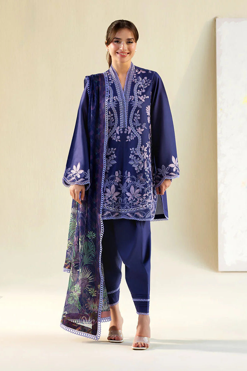 SOBIA NAZIR - 3PC LAWN EMBROIDERED SHIRT WITH CHIFFON PRINTED DUPATTA AND TROUSER - HZG2783