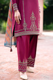 JAZMIN - 3PC DHANAK EMBROIDERED SHIRT WITH TWILL PRINTED SHAWL AND TROUSER - HZG2042