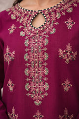 JAZMIN - 3PC DHANAK EMBROIDERED SHIRT WITH TWILL PRINTED SHAWL AND TROUSER - HZG2406