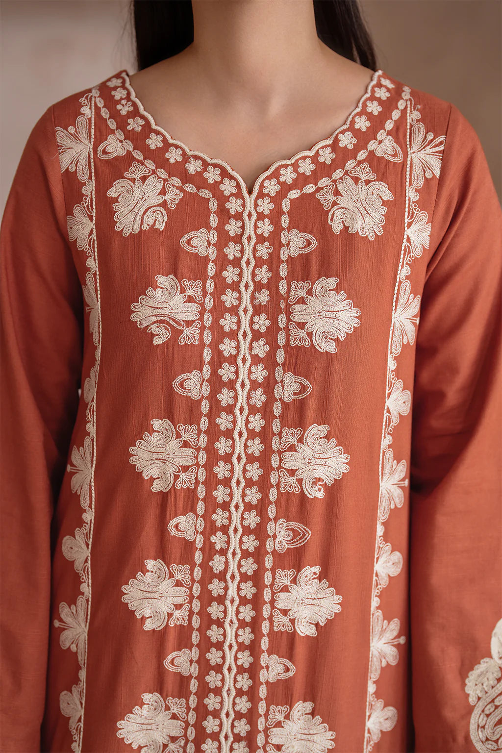 IZNIK - 3PC DHANAK EMBROIDERED SHIRT WITH TWILL PRINTED SHAWL AND TROUSER - HZG2024