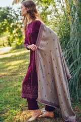 MARIA B - 3PC DHANAK EMBROIDERED SHIRT WITH DHANAK EMBROIDERED DUAPTTA AND TROUSER - HZG1383