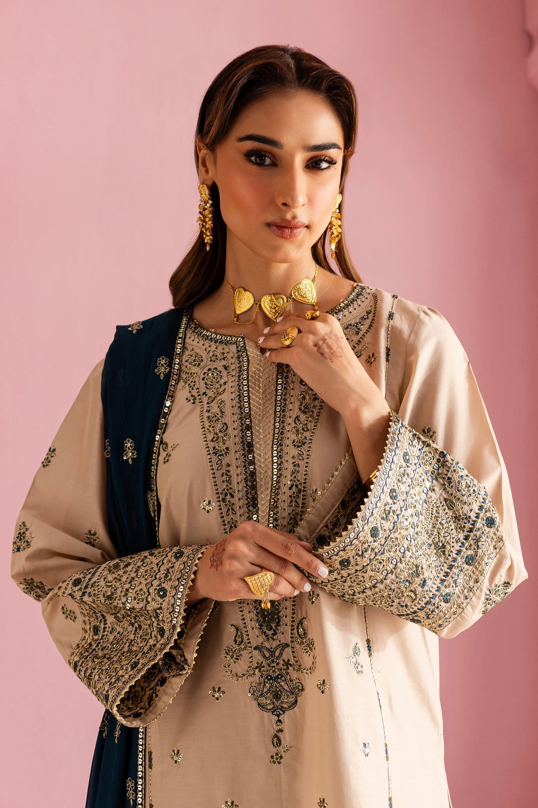 BATIK - 3PC DHANAK EMBROIDERED SHIRT WITH DHANAK EMBROIDERED SHAWL AND TROUSER - HZG2420
